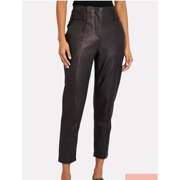 Veronica Beard Kaylee 100% leather brown high rise pants 6 - Picture 12 of 13